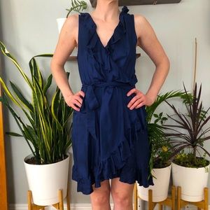 LA Made Blue Faux Wrap Dress 100% Silk